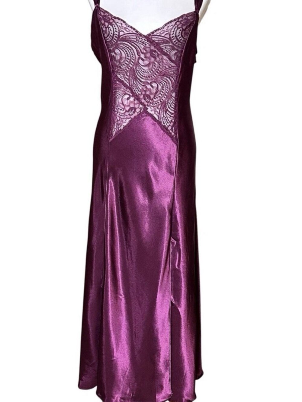 Vintage Victoria's Secret Gold Crown Label Purple Satin Lace Maxi Slip Dress L